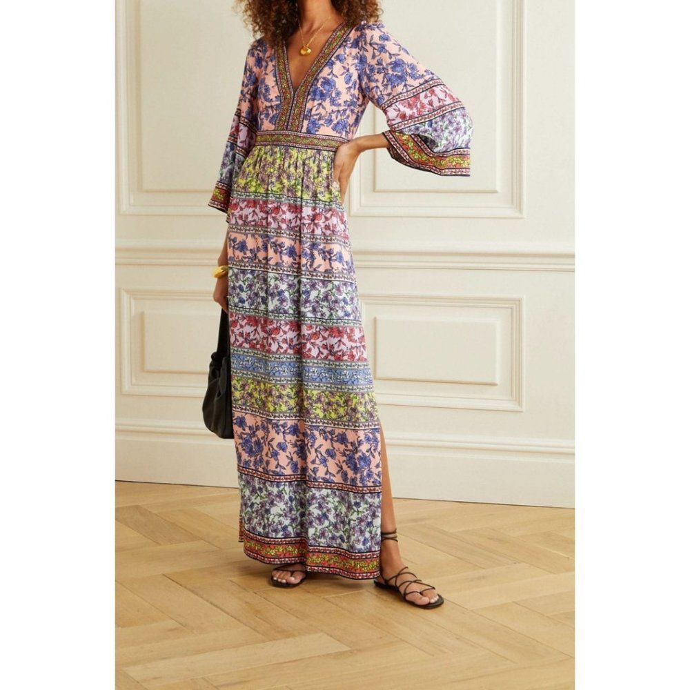 Alice + Olivia Lena Embroidered Floral Print Crepe Maxi Dress